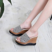 체크 웨지 통굽 슬리퍼 10cm