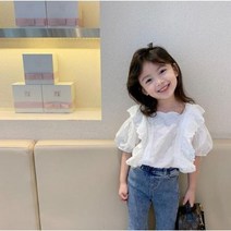 아르베 키즈 여아용 샤샤 레이스 블라우스 반팔