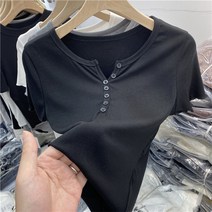 잇츠스타일 골지 단추 골지 반팔티