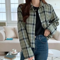 [바보사랑] 여자 가을 캐주얼 카라넥 크롭 체크 남방 셔츠