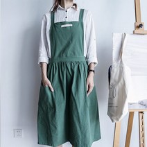 일본 예술 직물 면 린넨 커플 앞치마 청소 주방 손으로 만든 작은 신선한 앞치마 피부 친화적 인 목가적 인 스타일, 832-과일 녹색