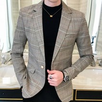 가을 파티 수트 2022 새로운 정장 재킷 망 패션 영국 캐주얼 블레이저 코트 슬림 클래식 격자 무늬 탑 남성 봄 Outwear Terno Masculino