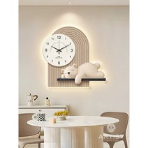 곰인형 벽시계 라이트 시계 무소음 장식 인테리어 벽 시계 거실 출입구 장식, D- 60x60CM 일반 크리스탈 도자기 그림