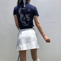 여성 골프 냉감 앗 차가워 기능성 스컬 카라 반팔