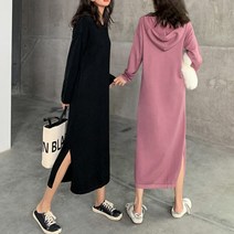 옆트임 부드러운 여성 후드 롱 니트 원피스 비스코스