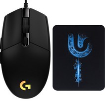 로지텍 유선마우스 G102 2ND 최신 버전, Black, G로고 마우스패드 포함