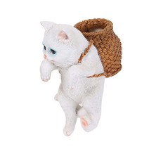 LONCESS 화분 걸이 오렌지 귀여운 고양이 야외 조각상 바구니 포함 장식 어항 책상 컴퓨터 냄비 사무실 TV 장 USA 미국, White Cat With Basket