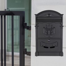 택배함 우편함 주택 원룸 무인 택배 우편 함 레트로 울타리 또는 스페어 키가있는 벽걸이 형 레터 박스 신문 홀더 보안 프론트 포치 용 메일 잠금, Black, 02 Black