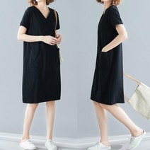 투포켓 반팔 미디원피스 블랙