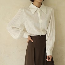 원타임 여성용 링클 카라넥 블라우스