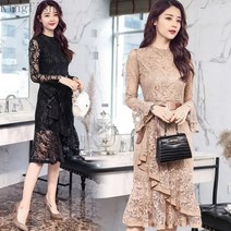 [Kingfishe]가을 여성 레이스 원피스 슬림핏 드레스 Kingfishe dian25102ls2