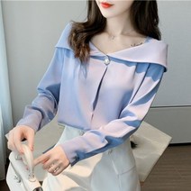 여성 남방 셔츠 여성 패션 의류 상의 달콤한 솔리드 컬러 버튼 슬래시 넥 블라우스 여성 의류 가 새로운 느슨한 캐주얼 풀오버 모든 경기 사무실 레이디 셔츠