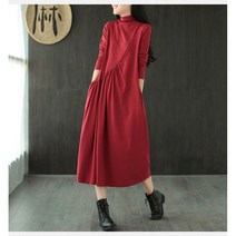 가을 빅사이즈 루즈핏 A라인 사선 주름 캐주얼 데일리룩 롱 원피스