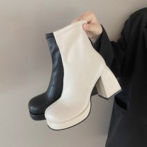 다미님 [굽8cm/225~245] 통굽 부츠 키높이 가보시 플랫폼 지퍼 스판 가죽 레더 절개 스퀘어 라운드 하객룩 결혼식 구두 미들 쿠션 편한 캐주얼 빅사이즈 정장 무지 빽스-신발