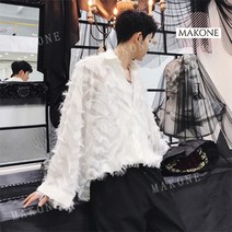 Makone 상표등록 남성 궁전 와이셔츠 축제 무대 의상 깃털 클럽 셔츠
