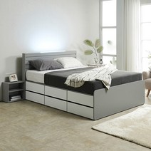 퍼즐 LED+USB형 높은 2단서랍침대 Q (전체 서랍형), 월넛화이트