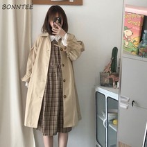 여성 트렌치코트 트렌치 여성 롱 코트 루스 심플 하라주쿠 스트리트웨어 뉴 올 매치 칙 데일리 윈드 브레이커 클래식 올 매치 프레피 스타일 인
