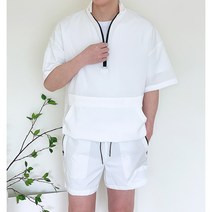 더유니크제이 남자 아노락 메쉬 반팔 트레이닝 세트 하이넥 반집업 반팔티 반바지 셋업 3컬러