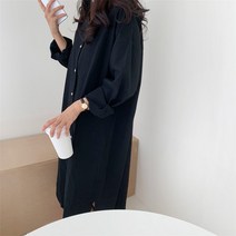 넷투넷코리아 여성 셔츠 원피스 루즈핏 긴팔 롱 무지 데일리룩