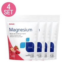 GNC [4개 SET] 씹어먹는 츄어블 마그네슘 250mg 60 소프트츄 딸기맛 Magnesium Soft chews - Strawberry, 1