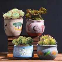 빈티지토분 다육이 화분 도자기 수제 토분 돌화분 다육 선인장 미니 복고풍, 중간, 24호 지중해식 4종 세트