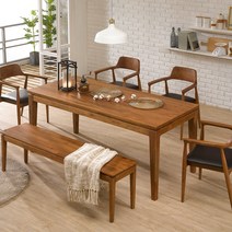 [로드퍼니처] 밀라노 화산석 식탁세트 /4인용/6인용/원목, 밀라노 6인용 식탁세트(일반3+벤치1)/상판-원목