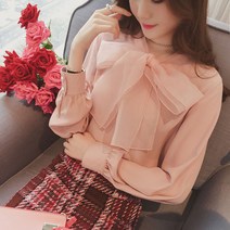 DFMEI 여성복 스위트 블라우스 여한 긴팔 레깅스 상의 리본 블라우스
