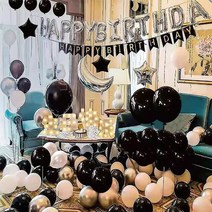뷰라뷰 해피벌스데이 생일 파티 풍선 풀세트 + 손펌프 + 풍선테이프, 0093. 블랙실버 해피벌스데이 세트