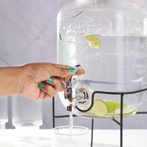 국민 카페물병 수도꼭지 워터 디스펜서 4L/5L/8L 업소용 투명글라스 음료 담금주 미니정수기 음료 쥬스 디스펜서+받침대, 5L 유리물병 디스펜서