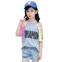 베비포 여아용 숄더 반팔티 청반바지 상하복 세트 YBS