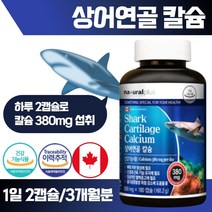 캐나다 직수입 칼슘 상어 연골분말 연골칼슘 180캡슐 90일분 하루 2캡슐 뼈와 치아 형성 신경 근육 기능에 필요 380mg, 1통 180정 90일분