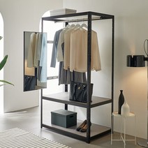 무볼트 시스템행거1봉+슬라이딩거울 1000x600x2400 4단, 화이트4단, 블랙 오른쪽