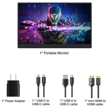 포터블 서브 터치 휴대용 모니터 17.3 인치 240hz 1080p hdr 100 srgb ips 스크린 gtg 3ms freesync 게임 디스플레이 pc 노트북 mac, 케이스 스탠드 없음, 오 플러그