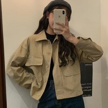 트루픽 빈티지 스트릿 포켓 버튼 자켓 하프 크롭 카라 봄 가을 아우터