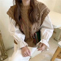 밍키비 Minky Bee 꽈배기 방울 포인트 니트 숏베스트 조끼