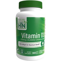 헬스스루뉴트리션 비타민 D3 250mcg (10000IU) 소프트젤 글루텐 프리, 360개입, 1개