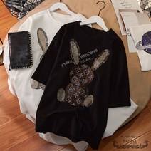 캐릭터 토끼 핫피스 여성 반팔 티셔츠