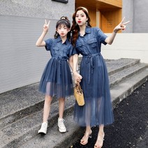 엄마랑딸이랑 모녀룩 데님 원피스 가족티 여름 반팔 커플룩