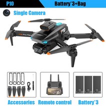 RC 쿼드콥터 미니 드론 P10 4K 프로페셔널 HD 장애물 회피 듀얼 카메라 접이식 원격 제어 E88, 06 P10 1C 3 Battery