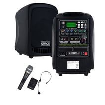 그레이스 블루투스 충전식 이동형 행사용 앰프 EG-116 150W + 유선 마이크 + 무선 마이크 핸드형, 유선 핸드마이크  +  무선 헤드셋형