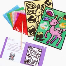 [마리모아] 포일 아트 호일 동물 민화 크리스마스 유아 미술 재료 모래 붙이기 반짝이 홀로그램 초등 공예 수업 만들기 꾸미기 단체 행사 어린이 샌드 세트 엄마표 diy 놀이, 포일아트:사슴