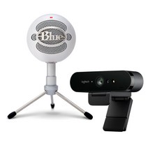블루 스노우볼 아이스 마이크 브리오 웹캠 세트 blue YETI Snowball iCE BRIO 개인방송 화상회의, 화이트