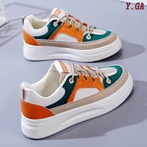 Y.GA 봄 가을 여성 편안한 통굽 운동화 여자 키높이 스니커즈 경량 굽높은 캐주얼 슈즈 미끄럼 방지 신발 통기성이 좋다