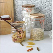 보이차보관용 빈티지 나무뚜껑 유리밀폐용기 주방용 인스타 행복, 중