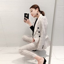 40대 여성 정장 셋트 체크 벨트 공무원 면접복장 셋업 50대