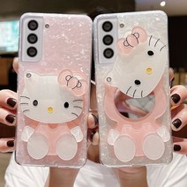 사은품/갤럭시 전기종 시리즈 고양이 캐릭터 모양 거울 미러 장식 자개 무늬 실리콘 젤리 핸드폰 케이스