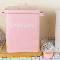 철제 방습 5kg 밀폐 사각 쌀통 세제통 강아지 고양이 사료통 작은 스푼, 핑크 LAUNDRY
