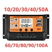 10a20a30a40a50a100a 자동 태양열 충전 컨트롤러 lcd 듀얼 usb 태양 전지 패널 레귤레이터 듀얼 usb 전압 충전기 12v24v 전원, 90a