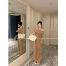 스파이스 걸 원 숄더 불규칙 티셔츠 여성 봄 패션 정장 하이 웨스트 바지 캐주얼 와이드 레그 팬츠 투피스 세트 스타일라떼 모노타임 보브티셔