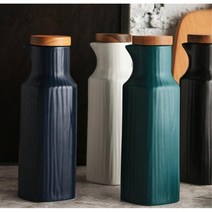 우드뚜껑 세라믹소재 긴 원통 감성 주방꾸미기 간장병 소스병 오일병 위생 물엿 심플 소금, 1개, 매트 화이트